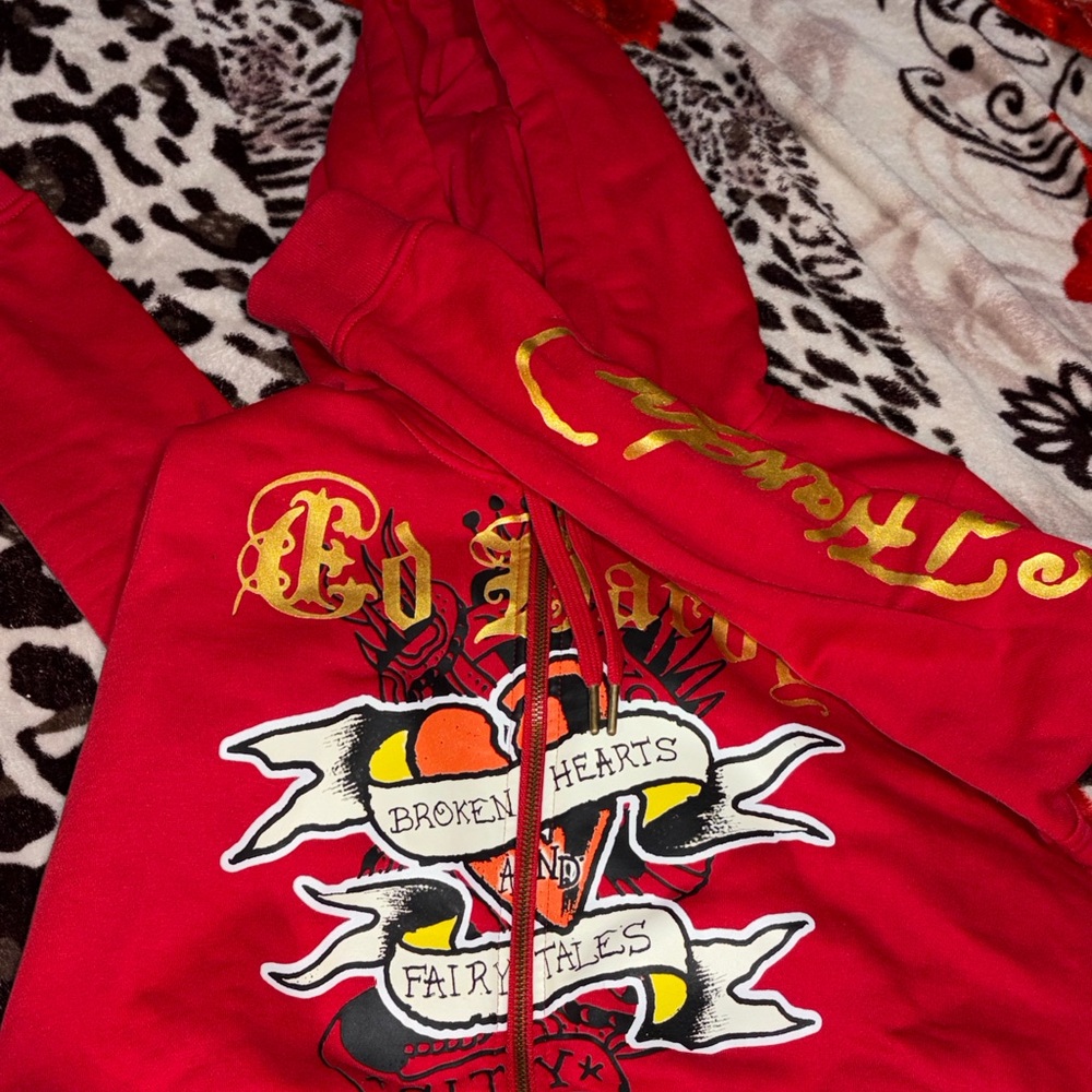 Ed Hardy Red Jacket with Gold Accents